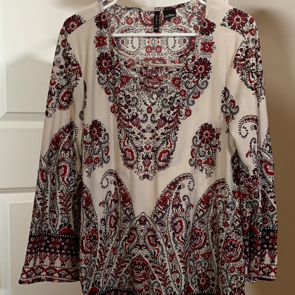 Cream and Red Paisley Tunic/Blouse